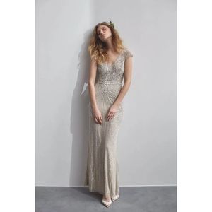 Anthropologie x BHLDN Sanders Embellished Wedding Dress Nude Sz 12 - New